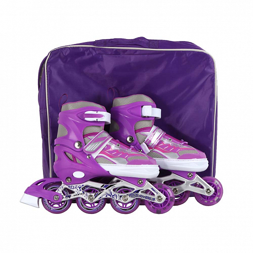 Коньки роликовые раздвижные, полиуретановые колеса, первое колесо светящееся, размер M (35-38), цвет фиолетовый в Джамбо Тойз #2