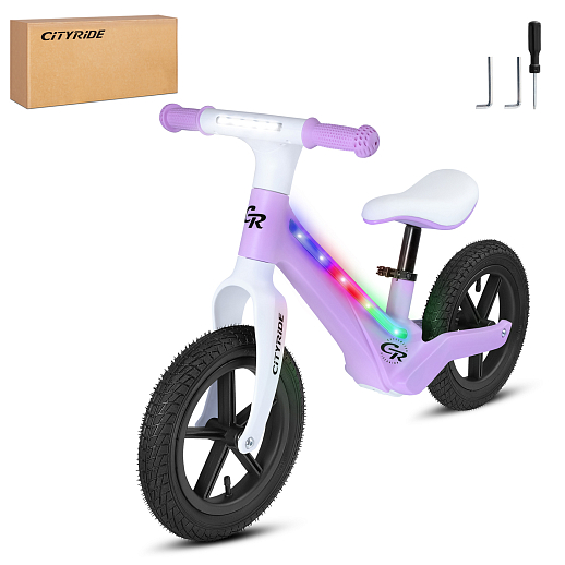 Беговел Cityride, модель CR-BB-07, рама пластик, надувные колеса 12", свет, цвет розовый в Джамбо Тойз