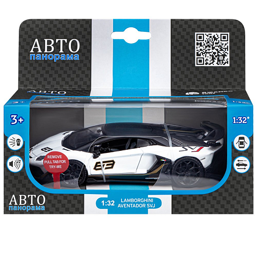 ТМ "Автопанорама" Машинка металлическая, 1:32 Lamborghini SVJ, белый, откр. двери и багажник, свет, звук, инерция,  в/к 17,5*12,5*6,5 см в Джамбо Тойз #3