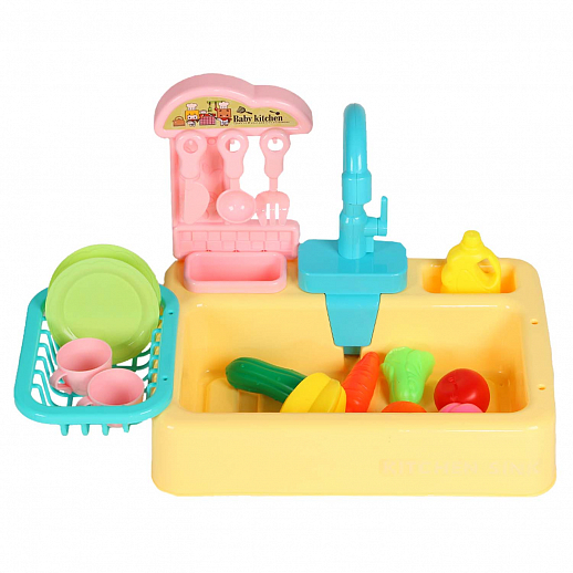 Набор "Кухня", игруш. раковина с водой, на бат., цв.желтый, в компл. 26 предметов, в/к 37*9*26 см в Джамбо Тойз #3