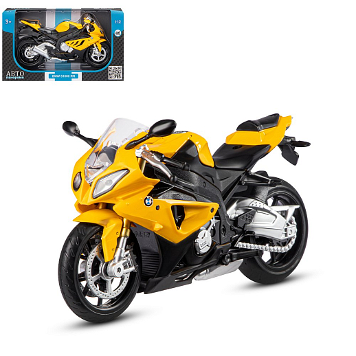 ТМ "Автопанорама" Мотоцикл металл. 1:12 BMW S1000RR, желтый, свободный ход колес, в/к 7,1*11,7*20,6 см в Джамбо Тойз