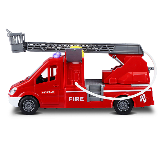Фрикционная Пожарная машина с лестницей, стреляет водой,звук,свет,на бат.,в/к 33,5*13*18см в Джамбо Тойз #11