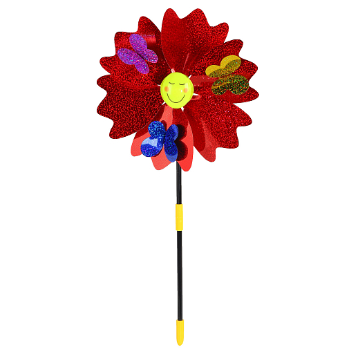 Ветерок,палочка38cм+  цветок 25 см, на цветке 3 бабочки и смайлик в серединке цветка,  в наборе 12шт в Джамбо Тойз #7