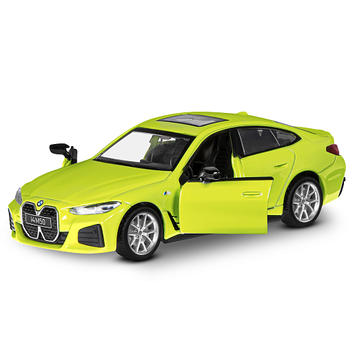 Машинка металлическая 1:34 BMW I4 M50 с зарядной станцией, желтый, свет, звук, откр. двери и капот, инерция, в/к 20,6*9,*9 см в Джамбо Тойз #15