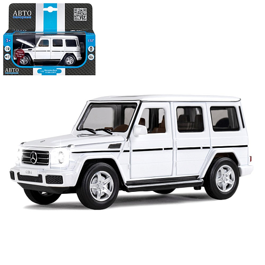 ТМ "Автопанорама" Машинка металлическая 1:32 Mercedes-Benz G350d, белый, откр. капот, передние и задняя двери, свет, звук, инерция, в/к 17,5*13,5*9 см в Джамбо Тойз