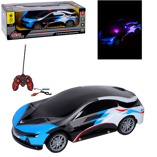 Р/У AUTODRIVE Машина с 3D подсветкой корпуса/пульта,М1:14, 4 канала,с аккум.,цв.голубой,в/к 34*14,5*12см в Джамбо Тойз