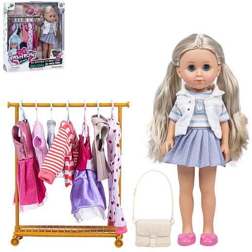 Кукла модница, в комплекте 7 дополнительных атрибутов одежды, сумка и туфли, в/к 33*9*36 см в Джамбо Тойз