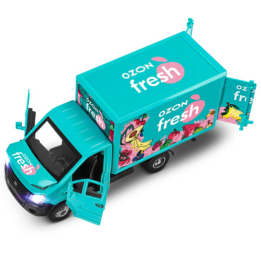 ТМ "Автопанорама" Машинка металлическая 1:28 ГАЗель NEXT OZON fresh, зеленый, откр. двери, задняя дверка фургона, свет, звук, инерция, в/к 24*14*12 см в Джамбо Тойз #16