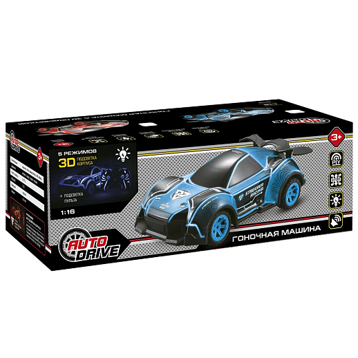 AUTODRIVE_Р/У гоночная машина,3D-подсветка корпуса/пульта,М1:16,2.4GHz,музыка, цвет синий,в/к 35*16*12,5см в Джамбо Тойз #7