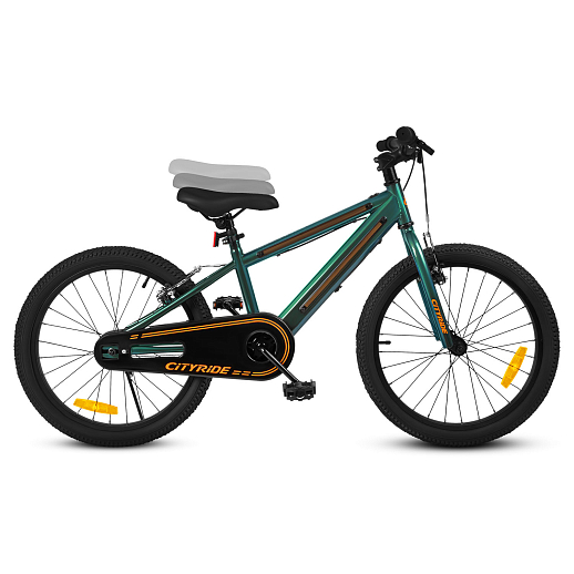 Велосипед двухколесный CITYRIDE, модель CR-B2-10FU, рама сталь, колеса алюминий 20", v-brake тормоза, встроенная в раму подсветка, подножка, цвет зеленый металлик в Джамбо Тойз #4