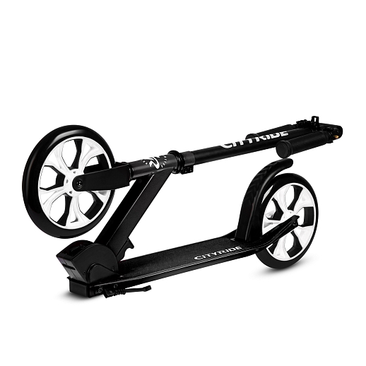 Двухколесный самокат CITYRIDE 200, ал. 50/50%, t-bar сталь, грипсы 135мм TPR, колеса PU 200/200, 86A, подножка, abec 9, черный в Джамбо Тойз #4