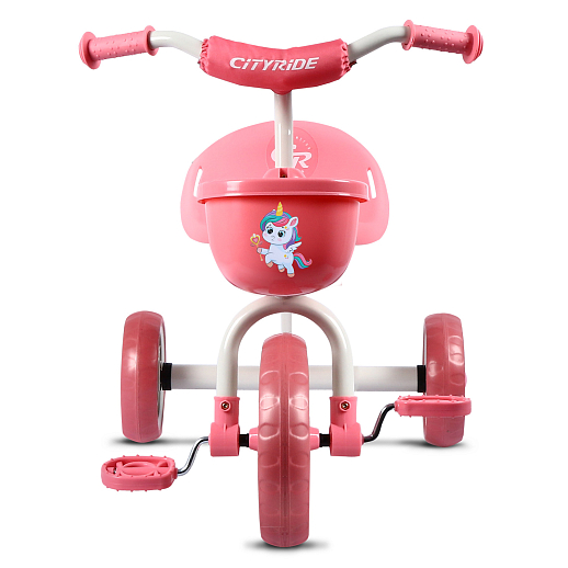 Детский трехколесный велосипед "CR" на пласт. колесах 8,5"/7" в/к. Корзинка спереди, мягкий бампер. Цвет розовый в Джамбо Тойз #2