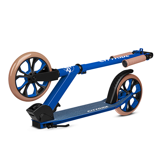 Двухколесный самокат CITYRIDE 200, ал. 50/50%, t-bar сталь, грипсы 135мм TPR, колеса PU 200/200, 86A, подножка, abec 9, голубой в Джамбо Тойз #4