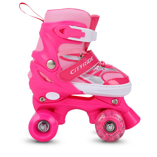 Комплект (ролики-квады, защита, шлем), передние колеса со светом, M размер (34-38),  цвет розовый в/к в Джамбо Тойз #13