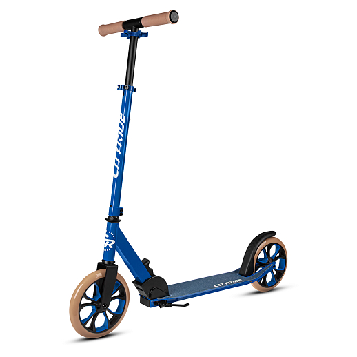 Двухколесный самокат CITYRIDE 200, ал. 50/50%, t-bar сталь, грипсы 135мм TPR, колеса PU 200/200, 86A, подножка, abec 9, голубой в Джамбо Тойз #3