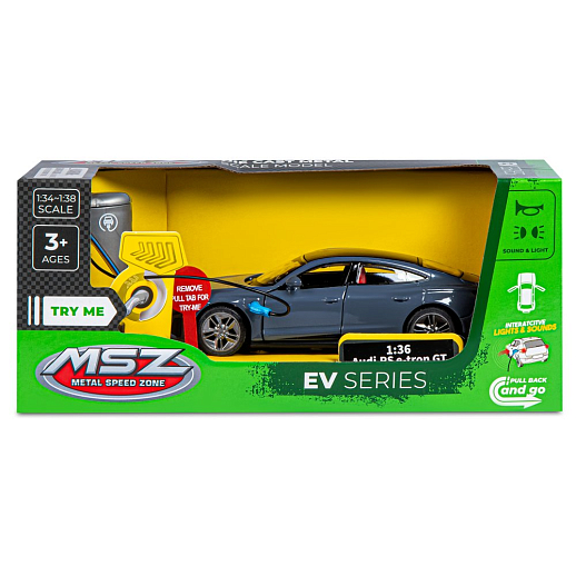 Машинка металлическая 1:36 Audi RS e-tron GT с зарядной станцией, серый, свет, звук, откр. двери и капот, инерция, в/к 20,6*9,*9 см в Джамбо Тойз #16