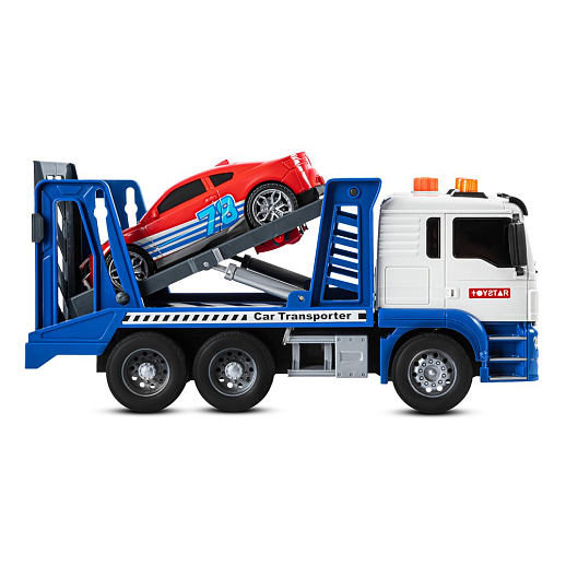 AUTODRIVE_Фрикционный Автовоз с машинкой,помповый механизм,звук,свет,на бат.,в гофрокор. 33*12,5*18,5см в Джамбо Тойз #10