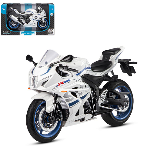 ТМ "Автопанорама" Мотоцикл металл. 1:12 SUZUKI GSX-R1000, белый, свободный ход колес, в/к 7,1 х 11,7 х 20,6 см в Джамбо Тойз