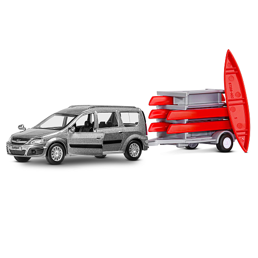 ТМ "Автопанорама" Машинка металлическая 1:43, LADA LARGUS серая, откр. 2 двери., инерция + прицеп с лодками в Джамбо Тойз #6