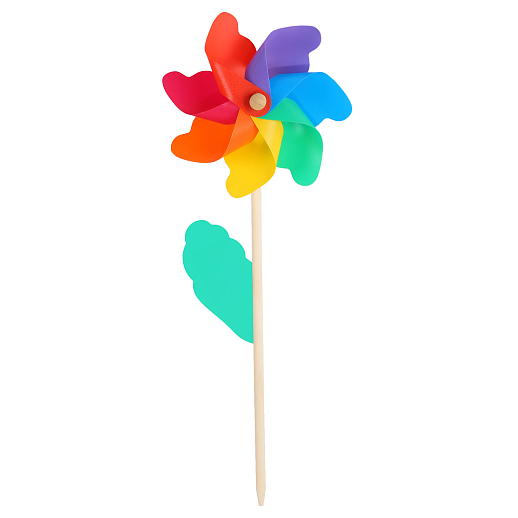 Ветерок, деревянная палочка 40см + цветок 18cм, 1 вид (однотонные лепестки), 6шт в упак в Джамбо Тойз