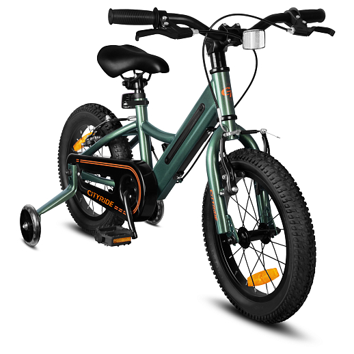 Велосипед двухколесный CITYRIDE, модель CR-B2-11FU, рама сталь, колеса алюминий 14", v-brake тормоза, встроенная в раму подсветка, балансирные колёса, цвет зеленый в Джамбо Тойз #2