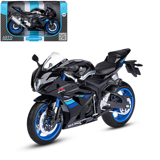 ТМ "Автопанорама" Мотоцикл металлический 1:12 SUZUKI GSХ-R1000, черный, свободный ход колес, в/к 7,1 х 11,7 х 20,6 см  в Джамбо Тойз