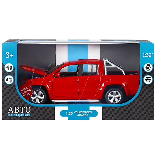 ТМ "Автопанорама" Машинка металлическая 1:30 Volkswagen Amarok, красный, свет, звук, откр. двери, капот и дверка багажника, инерция, в/к 20*10*11 см в Джамбо Тойз #4