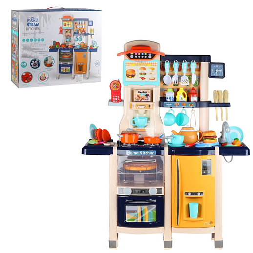 Игровой набор Кухня детская игровая, кран с водой, еда меняет цвет, телефон на бат., свет, звук, в компл.65 предметов, цв.син., в/к 59*50*20см в Джамбо Тойз