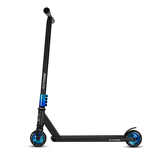 Трюковый самокат CITYRIDE, T-bar сталь 50*56см, дека алюм.50*10см, колеса PU 86A 100мм, пластик диск, вилка резьб., хомут 4б., сине-зеленый  в Джамбо Тойз #5
