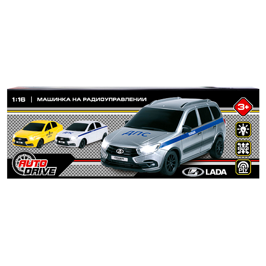AUTODRIVE Р/У Машина Lada Granta полиция, М1:16, 40MHz, свет фар, движение вперед/назад/повороты, в компл. аккум., USB кабель, цвет серебро,в/к 28*11,5*10см в Джамбо Тойз #3