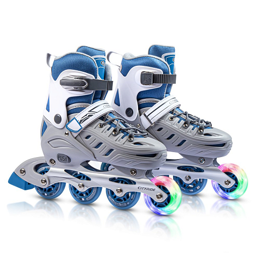 Ролики раздвижные CiTYRIDE, колеса PU, подшипники ABEC 7, алюминиевая рама, ботинок пластик, цвет Серый-синий в Джамбо Тойз