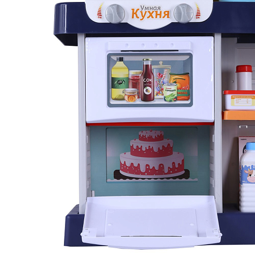 Игровой набор Amore Bello "Умная Кухня с пультом" кран с водой, плита с паром, еда меняет цвет, сенсорный дисплей, свет, звук, цвет синий, в/к 53х15х47 см в Джамбо Тойз #10