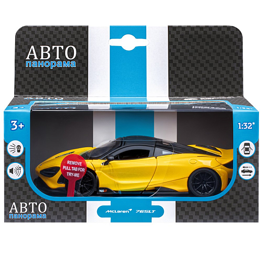 ТМ "Автопанорама" Машинка металлическая, 1:31 McLaren 765 LT, желтый, открываются двери, свет, звук, инерция, в/к 18*13,5*9 см в Джамбо Тойз #5