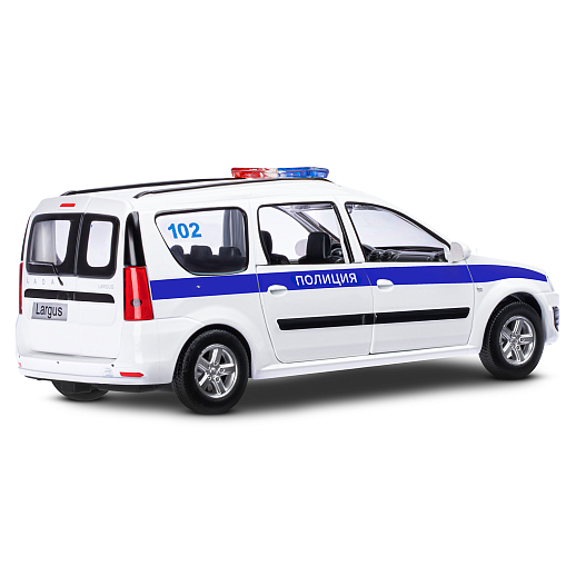 Машинка металлическая Автопанорама, инерционная, коллекционная модель LADA LARGUS, масштаб 1:24, "Полиция", свет, звук, открываются 4 двери, капот, багажник, белый, в/к 24,5*12,5*10,5 см в Джамбо Тойз #9