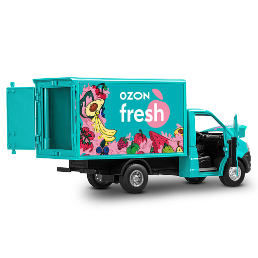 ТМ "Автопанорама" Машинка металлическая 1:28 ГАЗель NEXT OZON fresh, зеленый, откр. двери, задняя дверка фургона, свет, звук, инерция, в/к 24*14*12 см в Джамбо Тойз #18