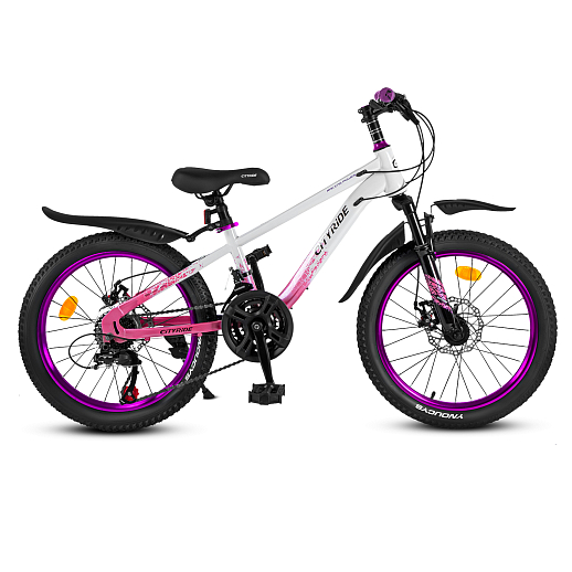 Велосипед двухколёсный CITYRIDE, модель CR-B2-12S, рама сталь, колеса 20" алюминиевые двойный обода, 21 скорость, амортизационная вилка, дисковые мех. тормоза, цвет белый-розовый в Джамбо Тойз #2