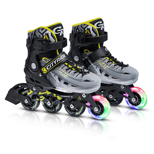 Роликовые коньки CITYRIDE, чёрный-белый полупрозрачный, PU колеса, переднее колесо со светом, подшипники ABEC 7, пластиковый мысок, в/к 5сл гофорокартон в Джамбо Тойз #3