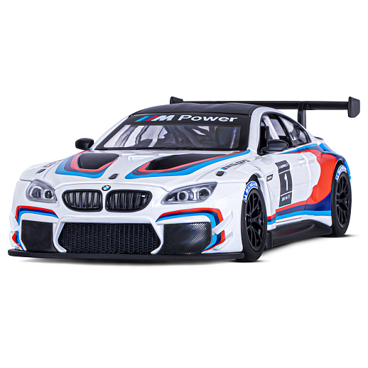 ТМ "Автопанорама" Машинка металлическая, 1:24, BMW M6 GT3, белый,  откр. двери и капот, свет, звук, свободный ход колес, в/к 24,5 х 12,5 х 10,5 см в Джамбо Тойз #4