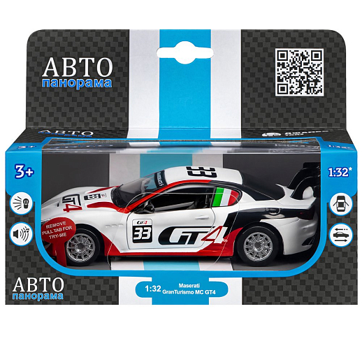 ТМ "Автопанорама" Машинка металл., 1:32 Maserati Gran Turismo MC GT4, белый, инерция, свет, звук, откр. двери, в/к 17,5*13,5*9 см в Джамбо Тойз #22