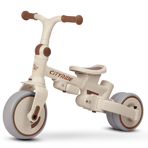 Детский трехколесный велосипед "CITYRIDE". Рама алюминий, может трансформироваться, подножки, колеса 8/7 EVA, капюшон, род. ручка,  серый в Джамбо Тойз #6