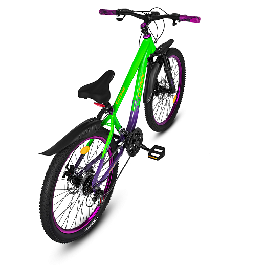 Велосипед CITYRIDE, модель CR-B2-SH07, колеса 24", рама сталь, переключение скоростей, двойные алюминиевые обода, аморт вилка, дисковые мех. тормоза, цвет зеленый-фиолетовый в Джамбо Тойз #3