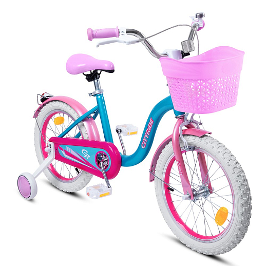 Велосипед двухколёсный CITYRIDE, модель CR-B2-09F7, рама сталь, колеса алюминий 16", пластиковая корзина, цвет голубой-розовый в Джамбо Тойз