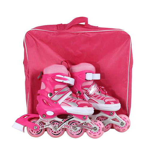 Коньки роликовые раздвижные, полиуретановые колеса, первое колесо светящееся, размер S (28-33), цвет розовый в Джамбо Тойз #2