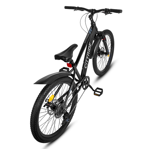 Велосипед CITYRIDE 24", модель CR-B2-SH03, рама сталь, обода двойные алюминий, трансмиссия 1*9 ск, амортизационная вилка, дисковые мех. тормоза цвет чёрный в Джамбо Тойз #4