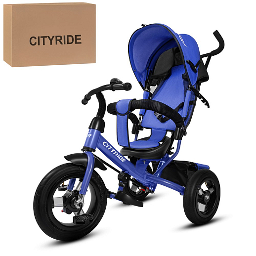 Трехколесный велосипед City-Ride, колеса надувка 12/10, сиденье не поворот, бампер,, багажник, синий в Джамбо Тойз #4