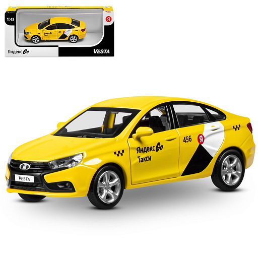 Яндекс Go Машинка металлическая 1:43 Lada Vesta, желтый, инерция, откр. двери, 17,5*12,5*6,5 см в Джамбо Тойз