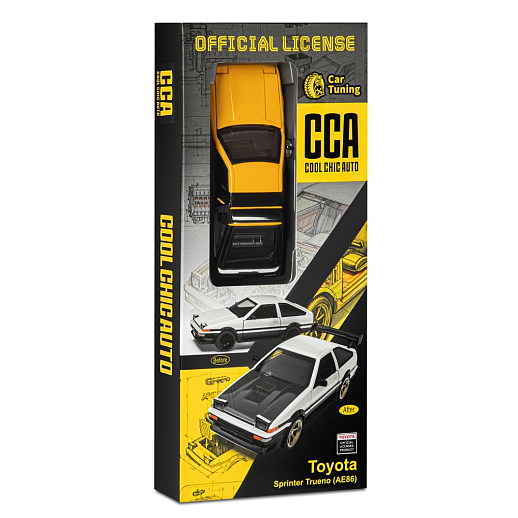 Машинка металлическая 1:37 Toyota Sprinter Trueno (AE86), желтый, тюнинг, откр. двери, свободный ход колес, в/к 23,5*10*4 см в Джамбо Тойз #13