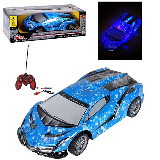 Р/У AUTODRIVE Машина с 3D подсветкой корпуса/пульта,М1:14, 4 канала,с аккум.,цв.синий.,в/к 34*14,5*12см в Джамбо Тойз