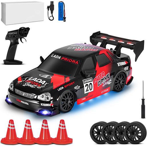 AUTODRIVE Р/У Машина для дрифта LADA Priora,1:24,2.4GHz,4WD,свет,с аккум, цвет черный, в/к 28*8*22,5см в Джамбо Тойз