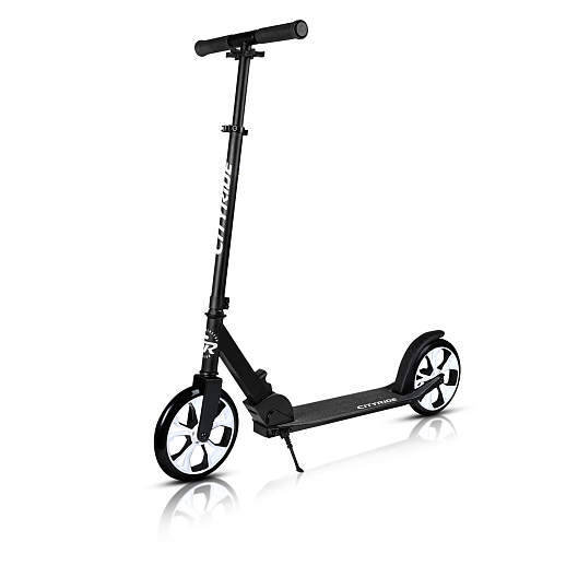 Двухколесный самокат CITYRIDE 200, ал. 50/50%, t-bar сталь, грипсы 135мм TPR, колеса PU 200/200, 86A, подножка, abec 9, черный в Джамбо Тойз #10